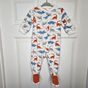 Child of Mine Footie Pajamas Fleece Dinosaur Print White Blue Orange Baby 3-6M